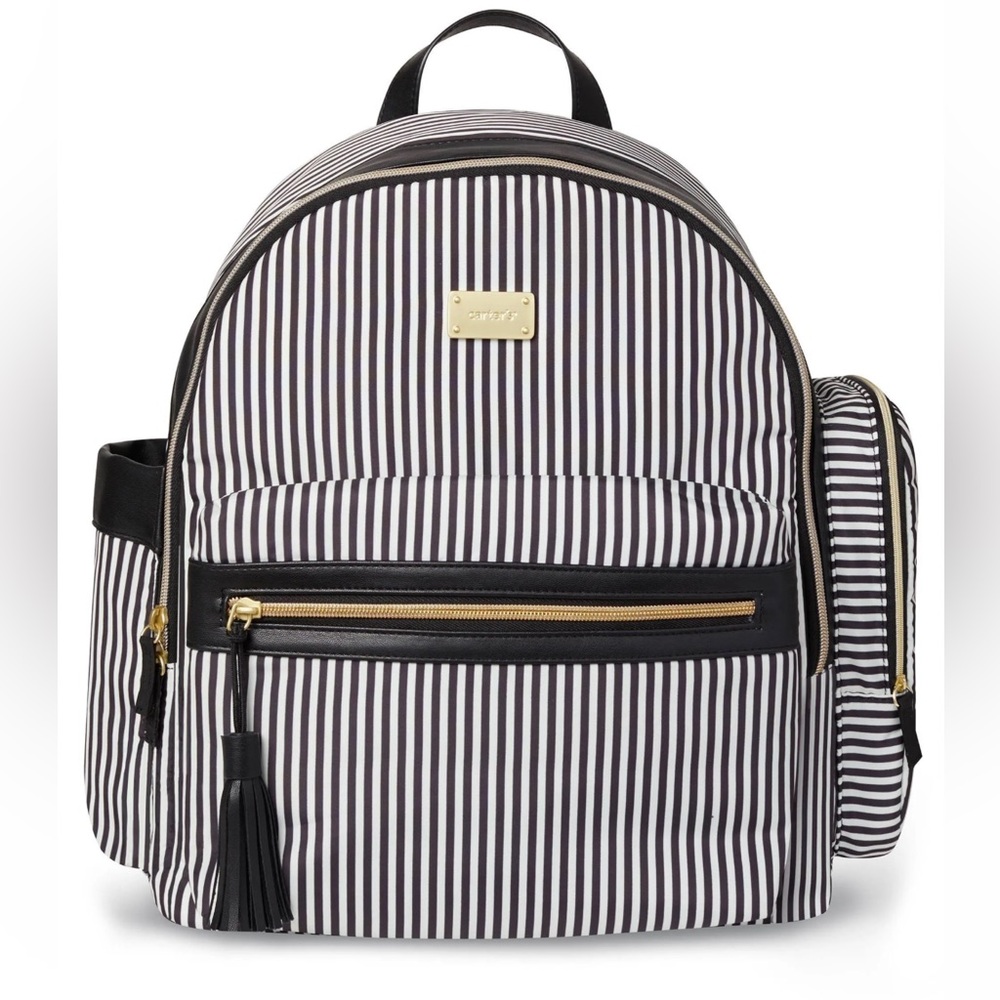 Carter’s Striped Black and White Diaper Backpack with Gold Accents